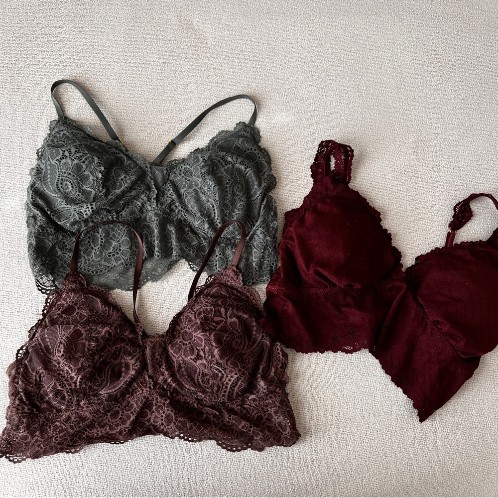Bundle Aerie Lace Longline Padded Bralettes Medium Green Purple Maroon